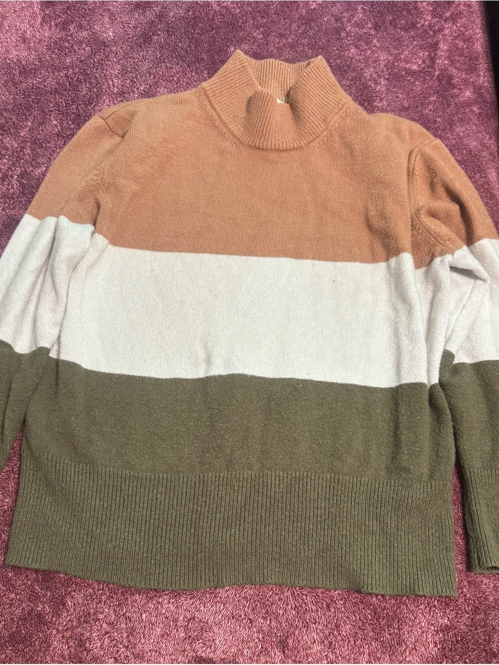 Poof! Colorblock Mock Neck Sweater - Rust, Cream & Olive